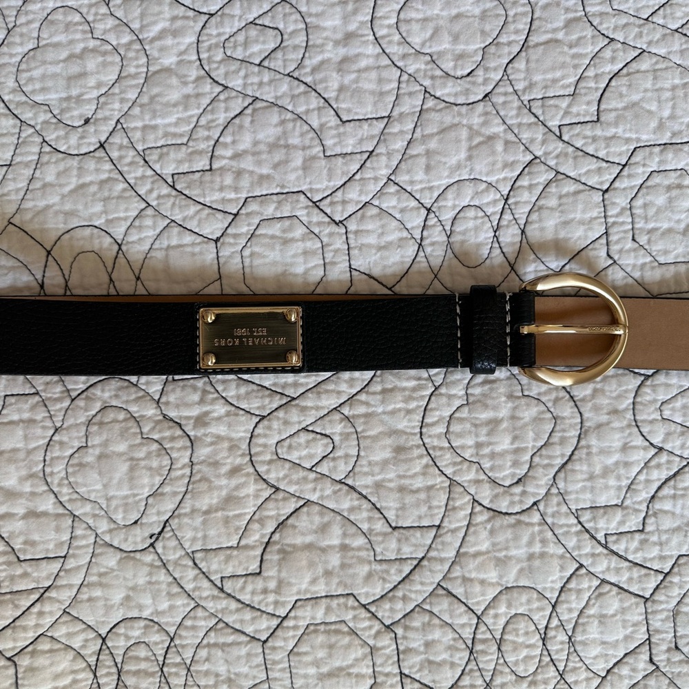 Michael Kors Black Belt with Gold Buckle and Adjustable Holes - Picture 2 of 7